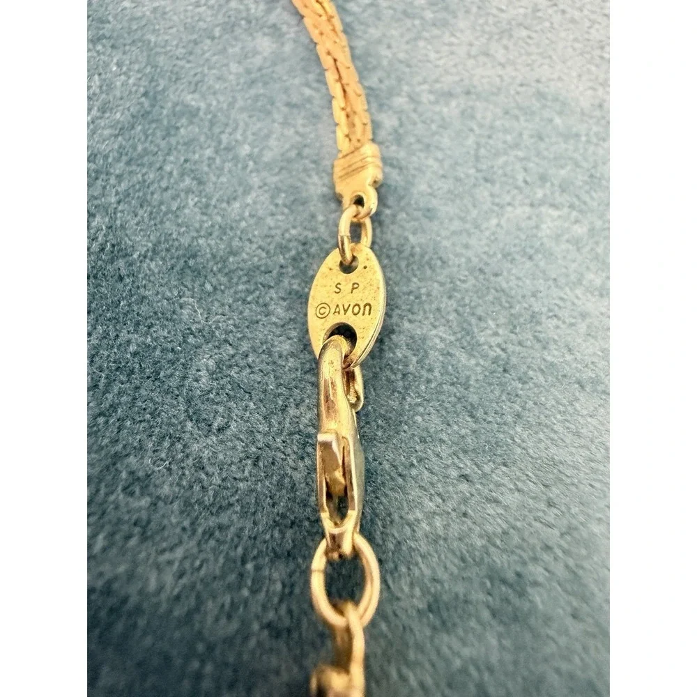 Vintage Avon 1980s Triple Strand Station Necklace Gold Tone Ivory Enamel 29 Inch